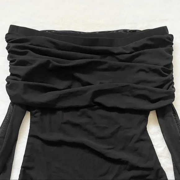 Lulu's Black Mesh Ruched Off-the-Shoulder Bodysuit, S - Picture 10 of 13